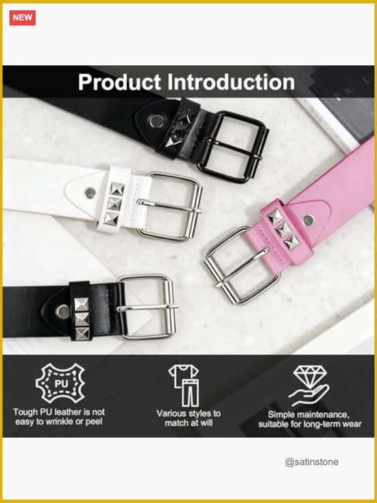 4-Pack Studded PU Leather Belt Set with Metal Rivets, Punk Y2K Style main image 6